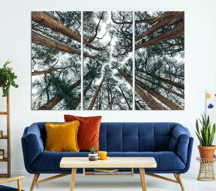 The "Dry Tree Branches Extending to the Sky" canvas print adorns the wall.