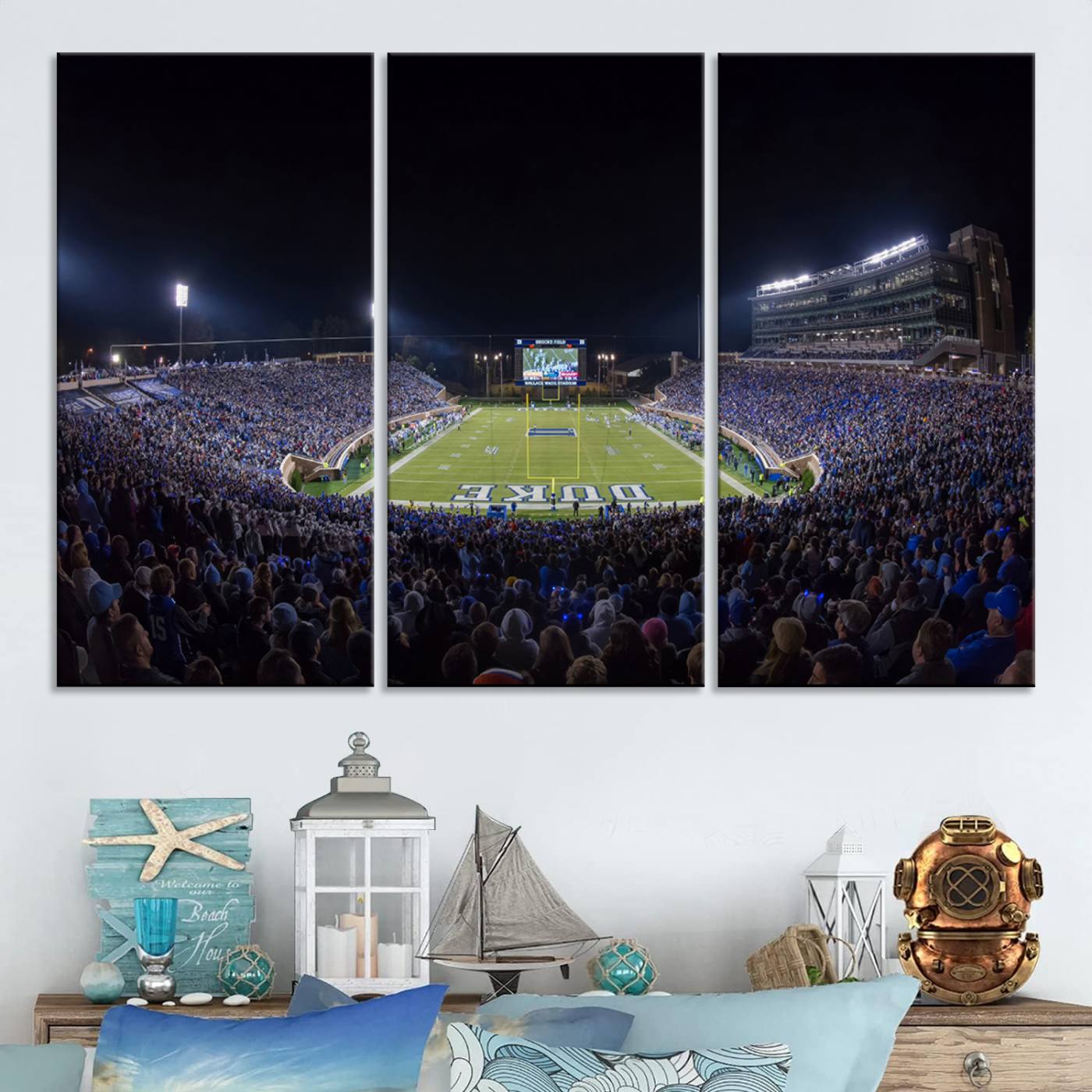 21070-MGV-CV-48X32-3P-Duke University Blue Devils Football Team Print - Durham Wallace Wade Stadium Wall Art Canvas Print