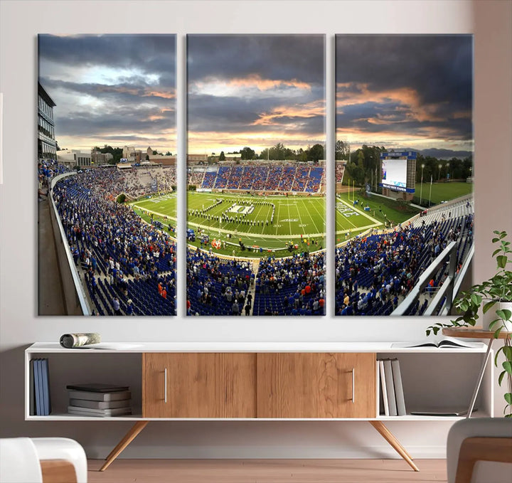 The wall art is a Duke University Blue Devils Football Team print featuring Durham's Wallace Wade Stadium, beautifully crafted on canvas with a gallery-quality finish.