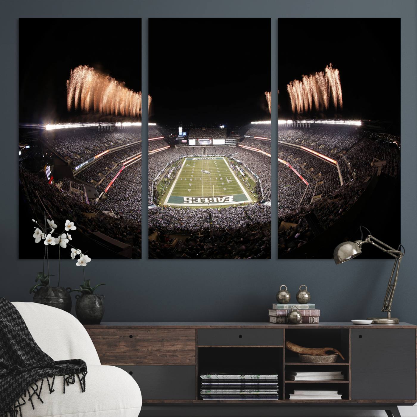 Eagles Field Stadium Wall Art - Lincoln Financial Field Fireworks Game Triple Canvas Wall Art - Philadelphia Eagles NFL Match