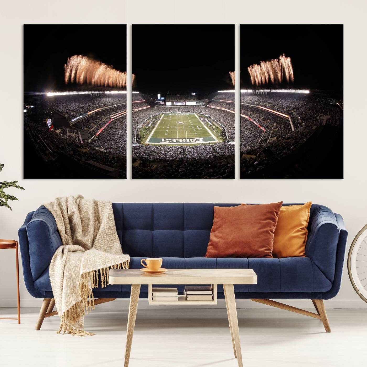 Eagles Field Stadium Wall Art - Lincoln Financial Field Fireworks Game Triple Canvas Wall Art - Philadelphia Eagles NFL Match