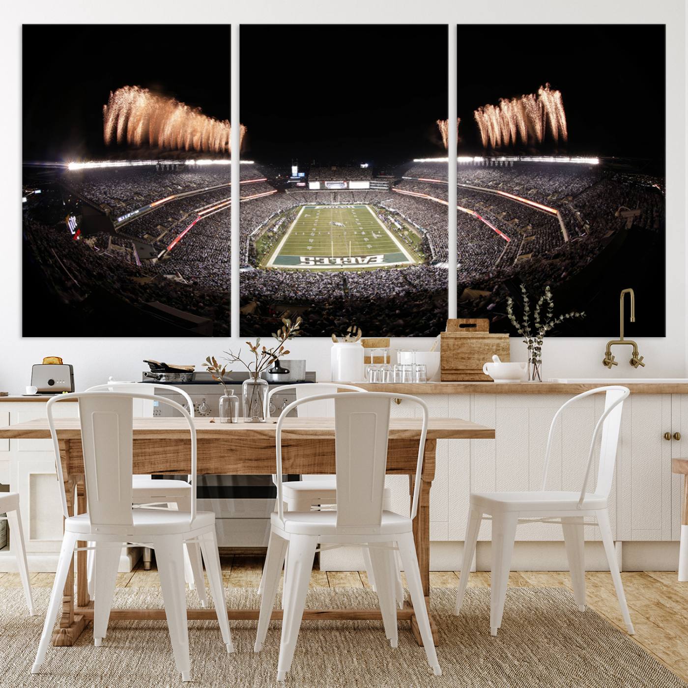 48893-MGV-CV-36X24-Eagles Field Stadium Wall Art - Lincoln Financial Field Fireworks Game Triple Canvas Wall Art - Philadelphia Eagles NFL Match