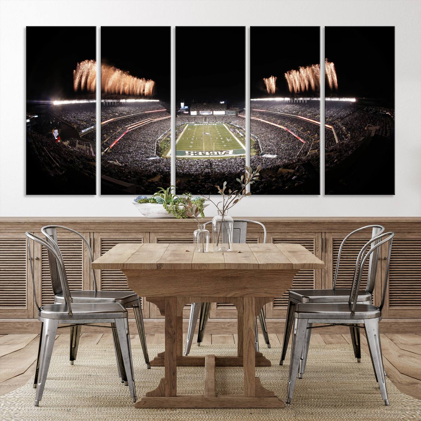 48893-MGV-CV-36X24-Eagles Field Stadium Wall Art - Lincoln Financial Field Fireworks Game Triple Canvas Wall Art - Philadelphia Eagles NFL Match