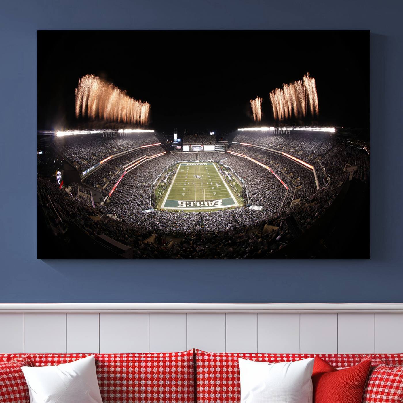 Eagles Field Stadium Wall Art - Lincoln Financial Field Fireworks Game Triple Canvas Wall Art - Philadelphia Eagles NFL Match