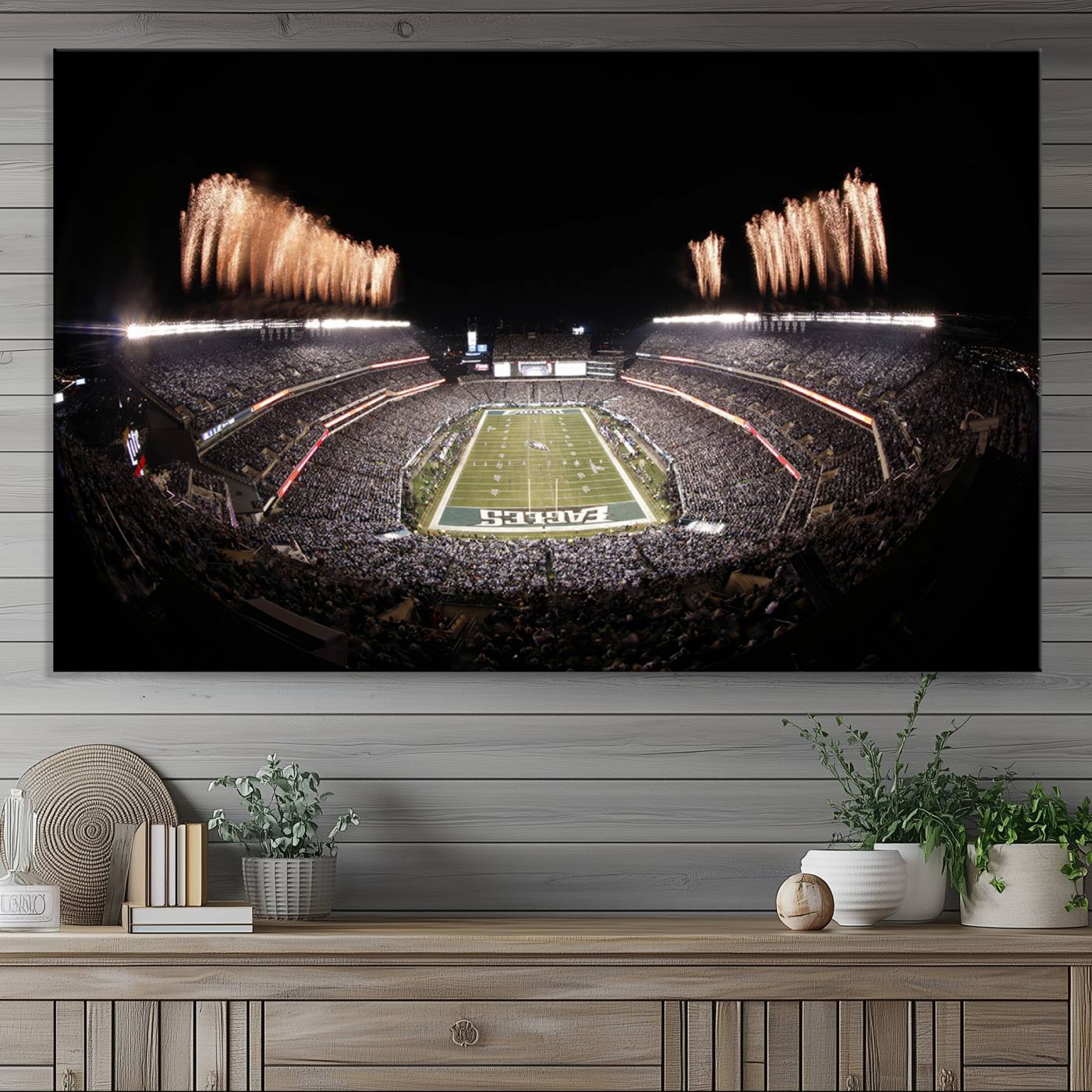 Eagles Field Stadium Wall Art - Lincoln Financial Field Fireworks Game Triple Canvas Wall Art - Philadelphia Eagles NFL Match