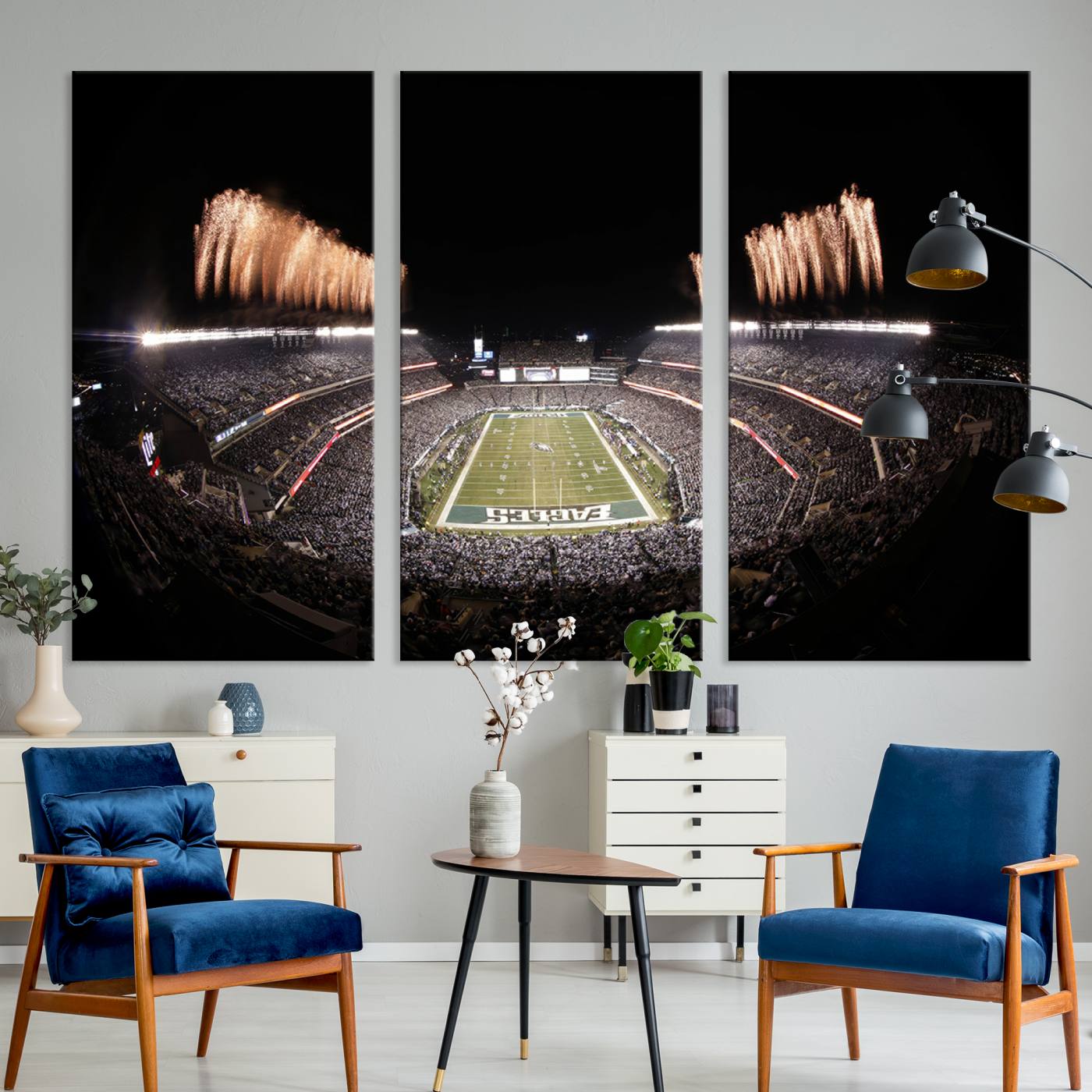 Eagles Field Stadium Wall Art - Lincoln Financial Field Fireworks Game Triple Canvas Wall Art - Philadelphia Eagles NFL Match
