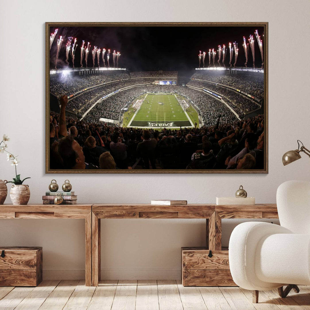 70773-MGV-FC-36X24_Walnut-Eagles Field Stadium Wall Art - Philadelphia Eagles Football Team Print - Philadelphia Lincoln Financial Field Stadium Wall Art Canvas Print