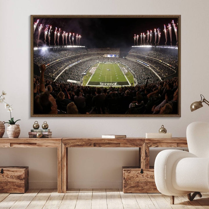 70773-MGV-FC-36X24_Walnut-Eagles Field Stadium Wall Art - Philadelphia Eagles Football Team Print - Philadelphia Lincoln Financial Field Stadium Wall Art Canvas Print