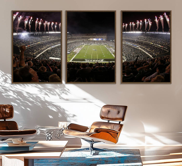 70773-MGV-FC-60X30-3P_Walnut-Eagles Field Stadium Wall Art - Philadelphia Eagles Football Team Print - Philadelphia Lincoln Financial Field Stadium Wall Art Canvas Print