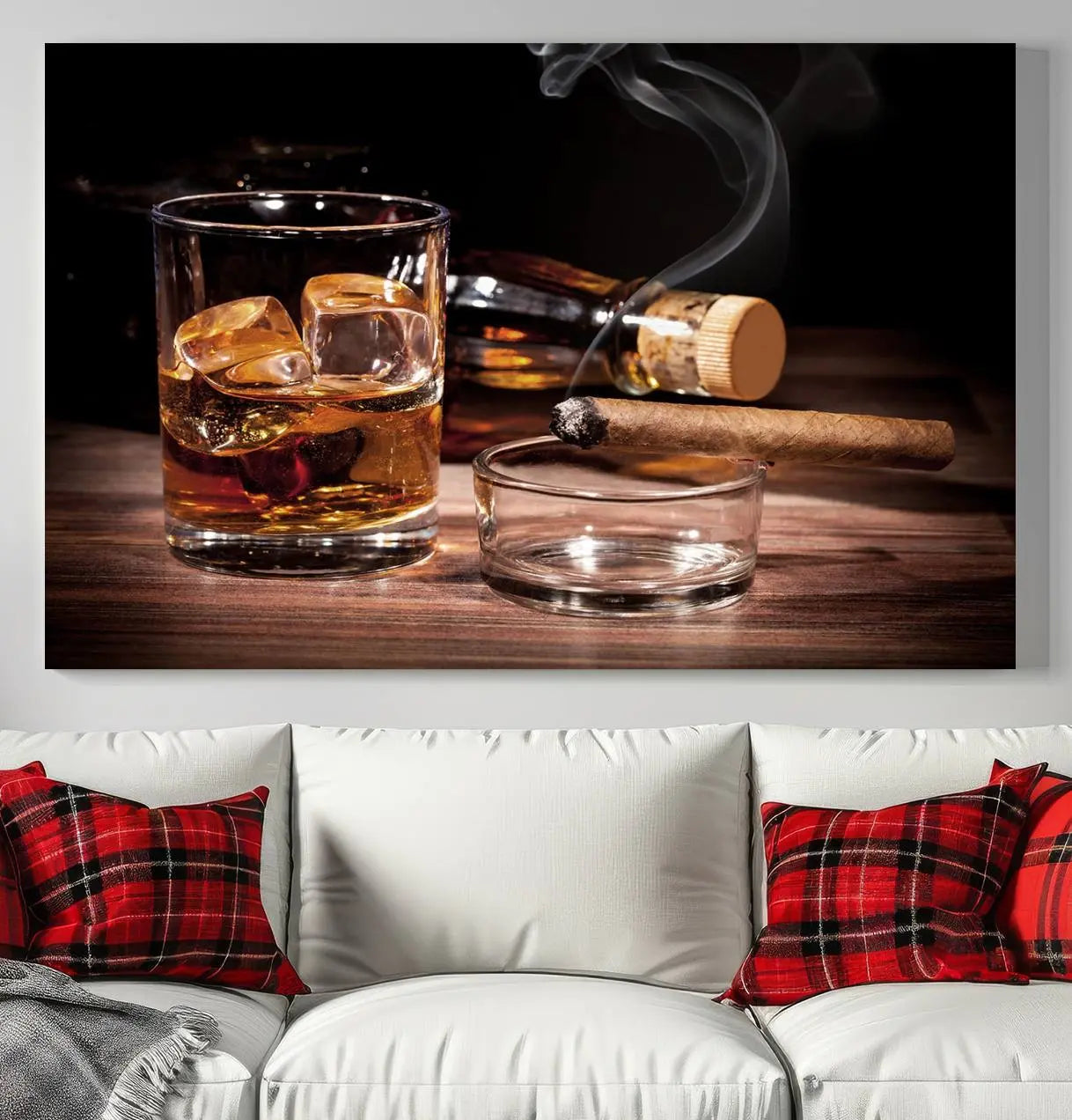 64344-MGV-CV-36X24-Elegant Whiskey Art Canvas Print Whiskey Printing Cuban Cigars Art Wall Art