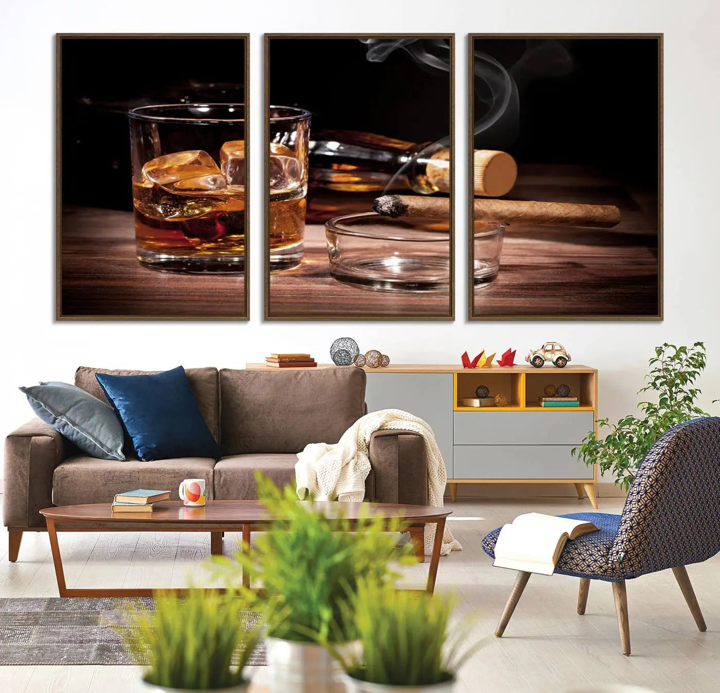 64344-MGV-CV-36X24-Elegant Whiskey Art Canvas Print Whiskey Printing Cuban Cigars Art Wall Art