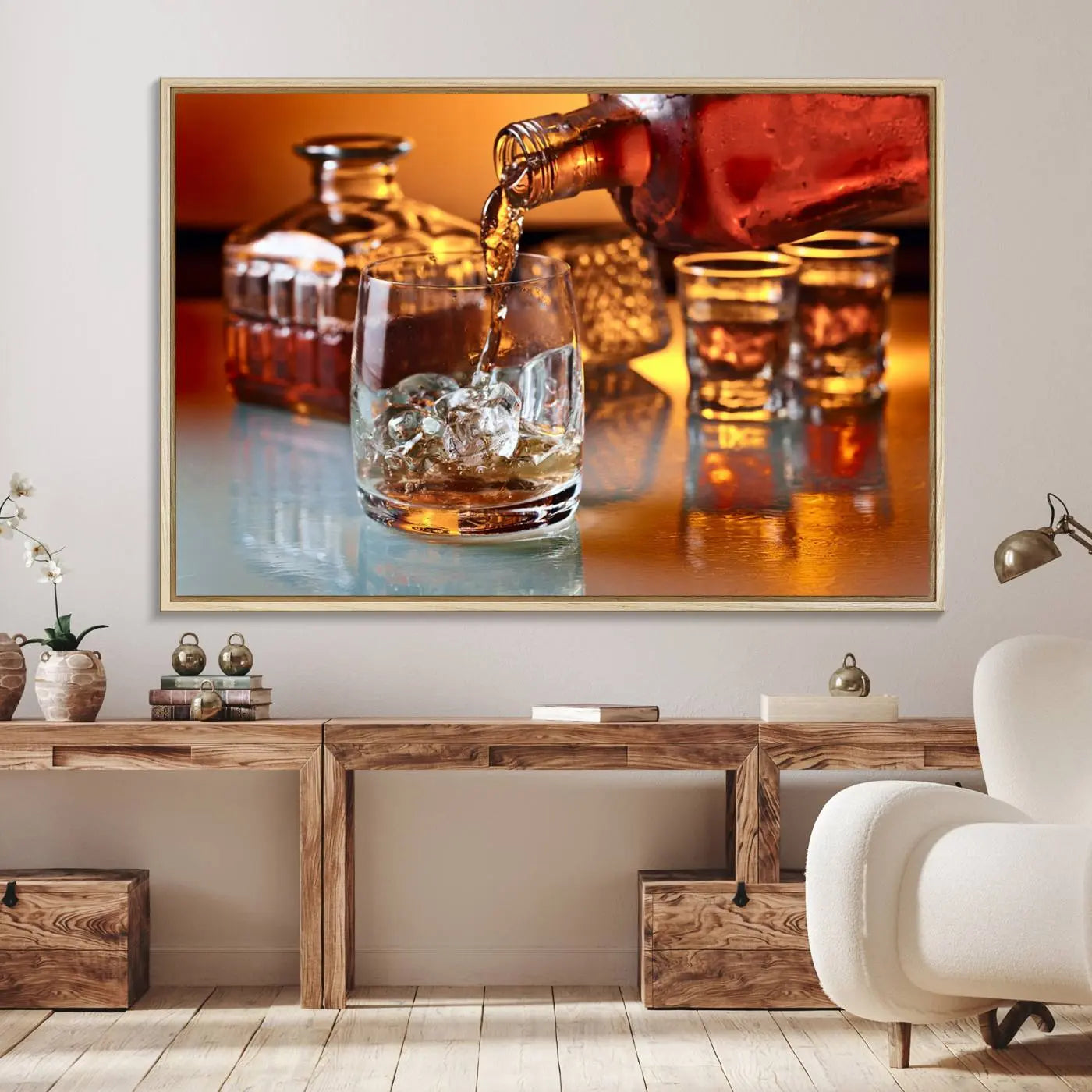 55963-MGV-FC-36X24_Natural-Elegant Whiskey Canvas Wall Art Print Scotch Art Bourbon Art