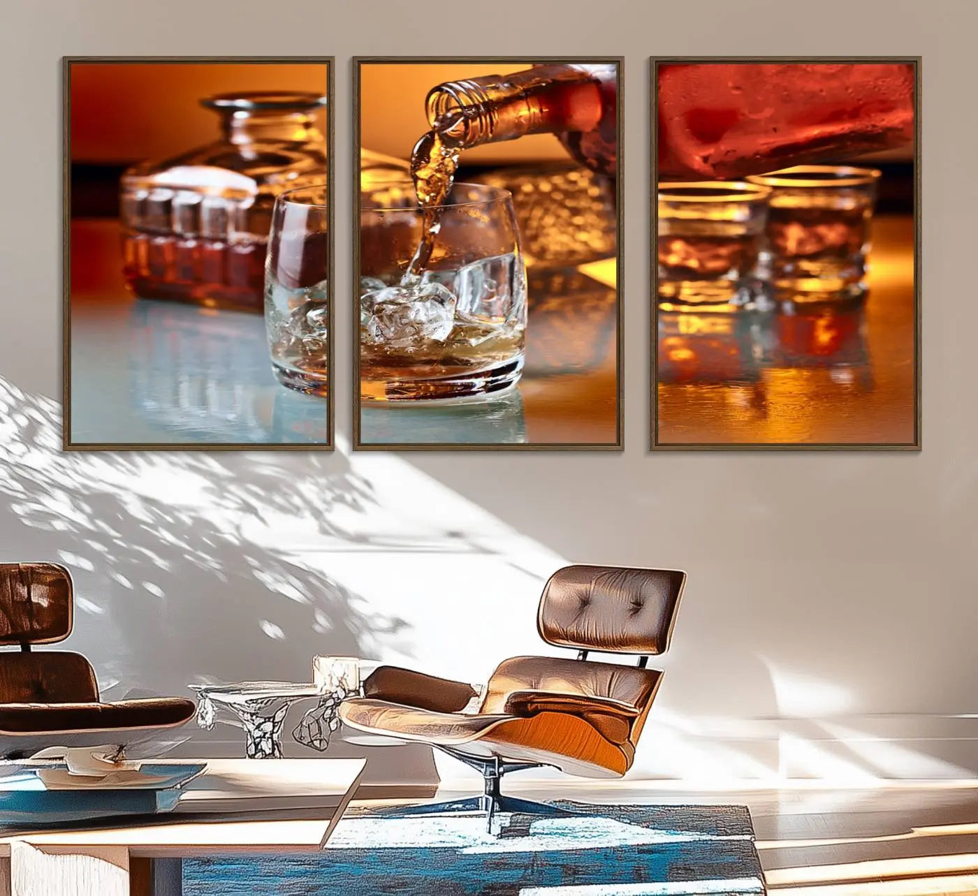 55963-MGV-FC-60X30-3P_Walnut-Elegant Whiskey Canvas Wall Art Print Scotch Art Bourbon Art