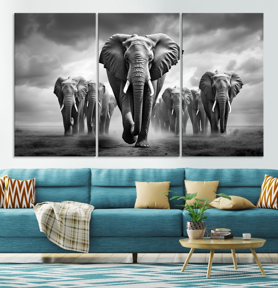 Edit-Images-Elephant Family Wall Art Canvas Print, Framed Elephant Wall Art Print Canvas
