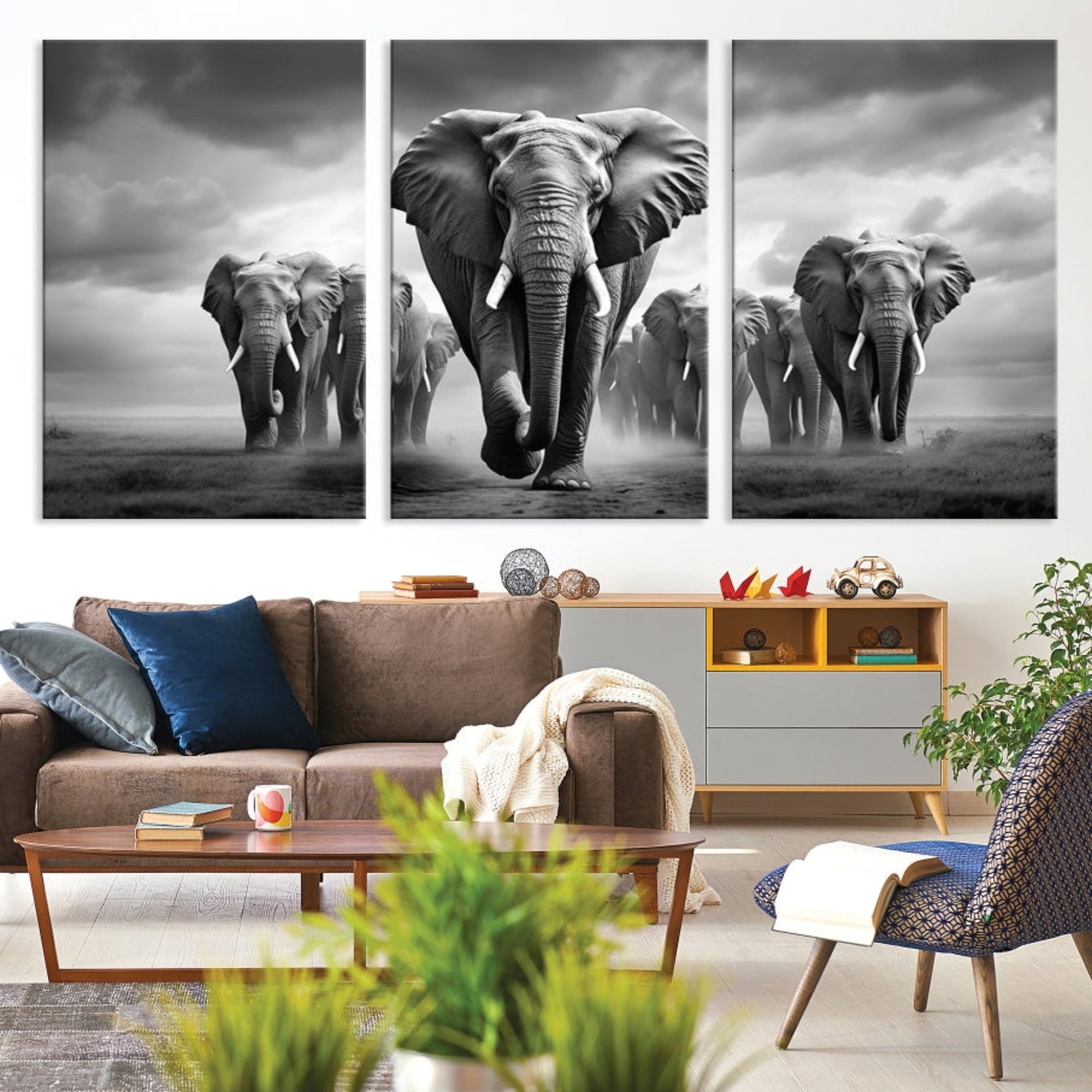 Edit-Images-Elephant Family Wall Art Canvas Print, Framed Elephant Wall Art Print Canvas