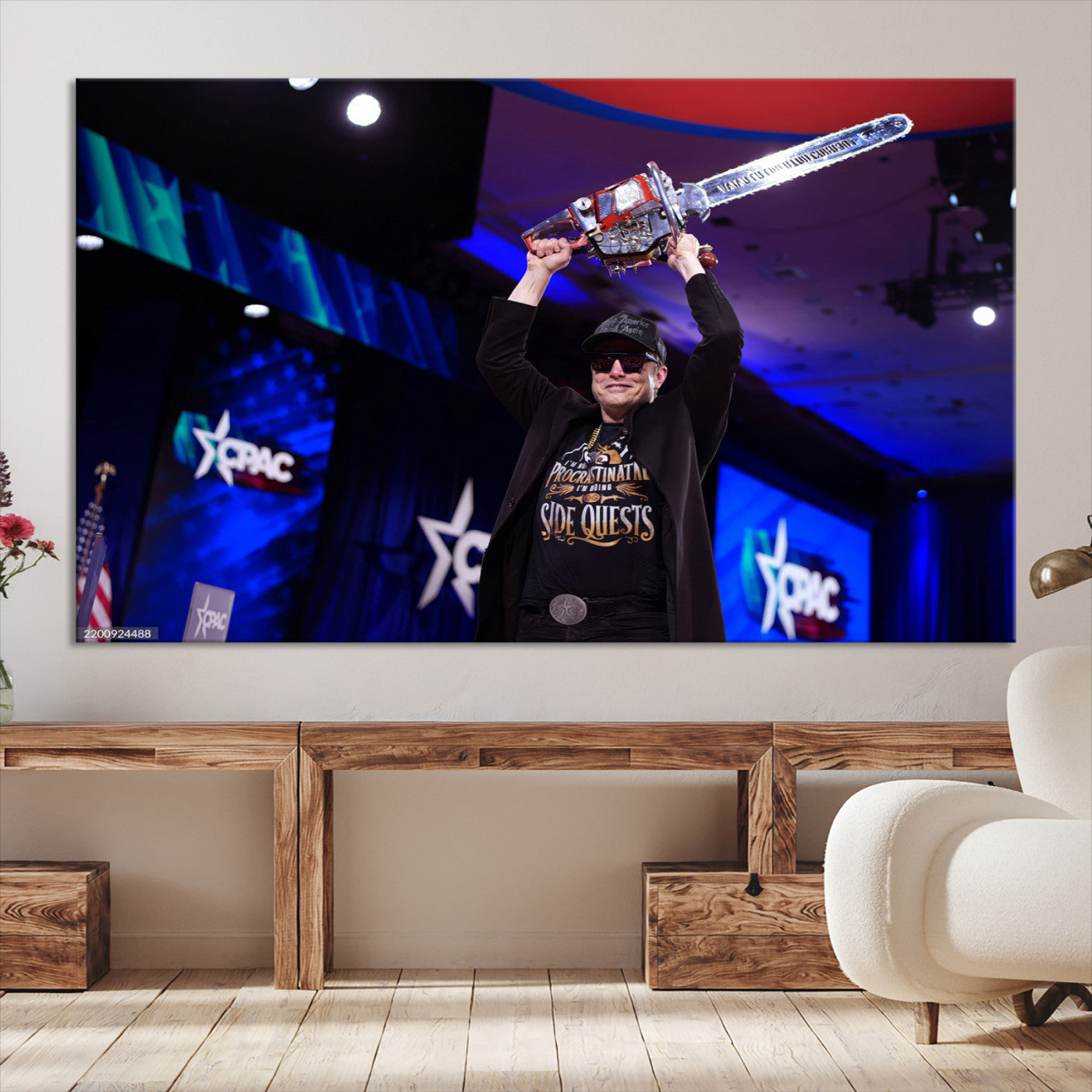 72973150-MGV-CV-36X24-Elon Musk Wall Art Print, Elon Musk Trump Support Canvas Wall Art, Framed Elon Musk Chainsaw Art Printing, Large Mask Saw Print for Modern