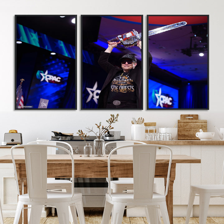 72973150-MGV-CV-36X24-Elon Musk Wall Art Print, Elon Musk Trump Support Canvas Wall Art, Framed Elon Musk Chainsaw Art Printing, Large Mask Saw Print for Modern