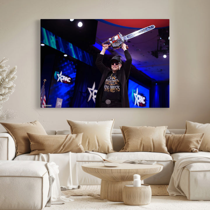 Elon Musk Wall Art Print, Elon Musk Trump Support Canvas Wall Art, Framed Elon Musk Chainsaw Art Printing, Large Mask Saw Print for Modern