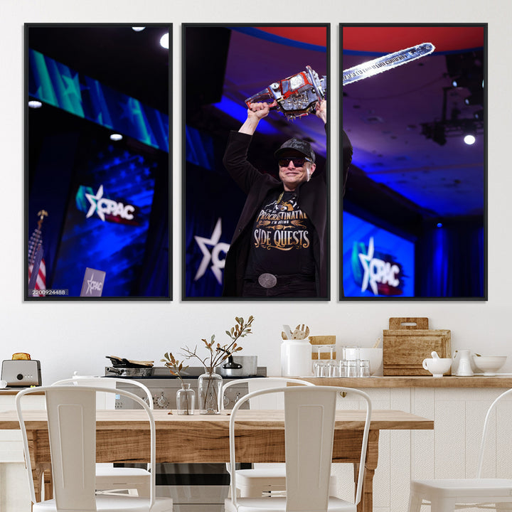 72973150-MGV-CV-36X24-Elon Musk Wall Art Print, Elon Musk Trump Support Canvas Wall Art, Framed Elon Musk Chainsaw Art Printing, Large Mask Saw Print for Modern