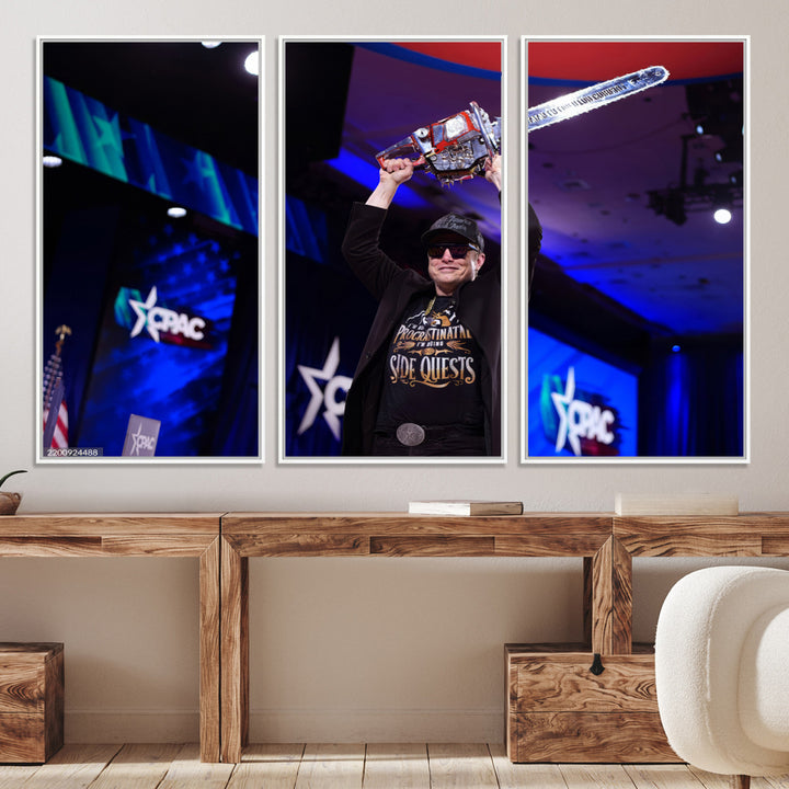 72973150-MGV-CV-36X24-Elon Musk Wall Art Print, Elon Musk Trump Support Canvas Wall Art, Framed Elon Musk Chainsaw Art Printing, Large Mask Saw Print for Modern