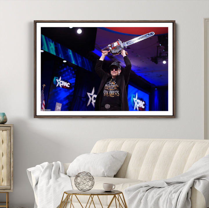Elon Musk Wall Art Print, Elon Musk Trump Support Canvas Wall Art, Framed Elon Musk Chainsaw Art Printing, Large Mask Saw Print for Modern