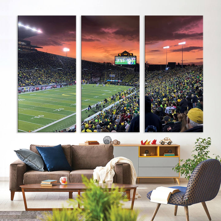 Eugene Autzen Stadium Canvas Wall Art Print – Sunset Over Iconic Football Field Wall Decor for Home or Office – Ready to Hang Stadium Print
