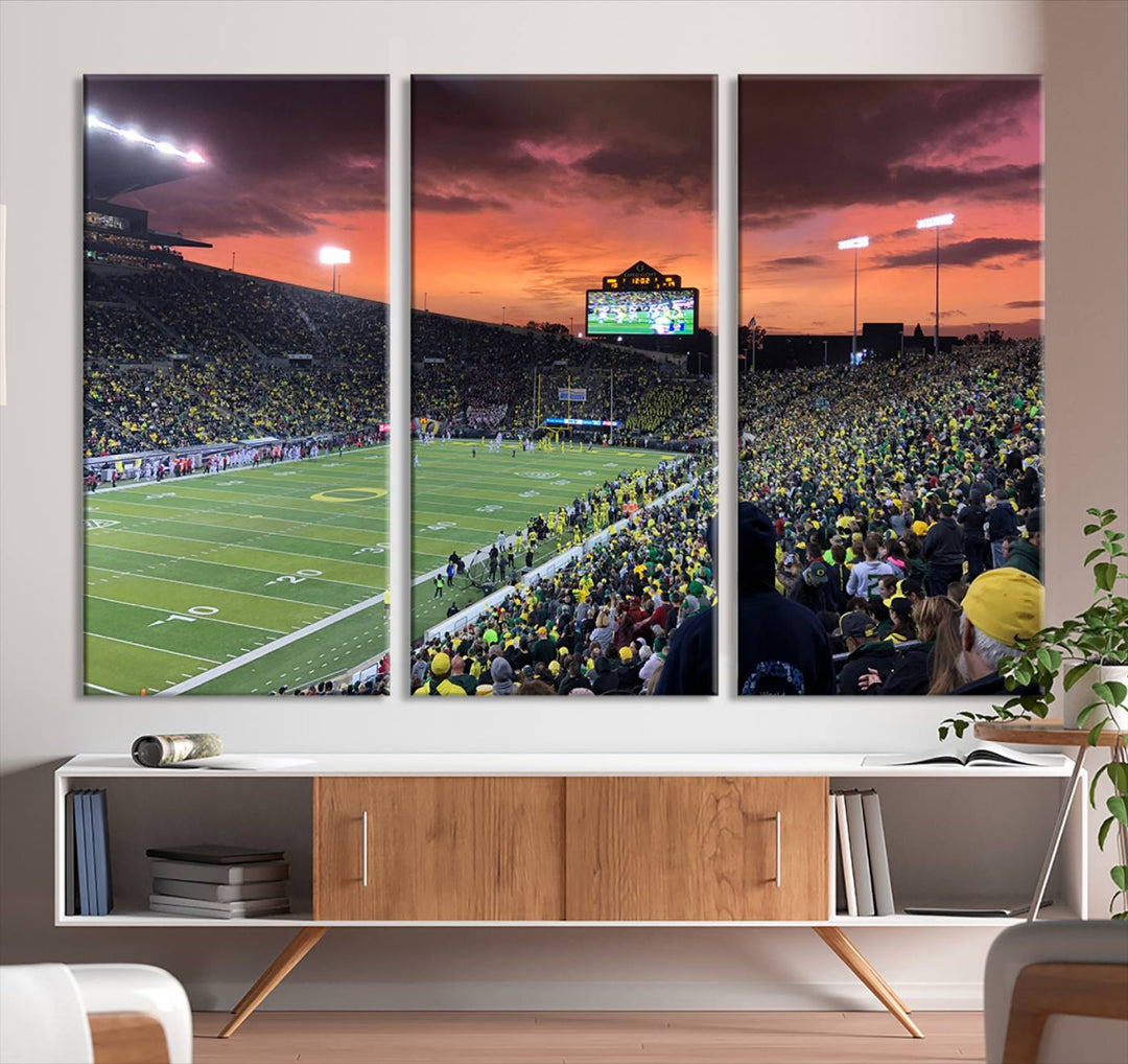Eugene Autzen Stadium Canvas Wall Art Print – Sunset Over Iconic Football Field Wall Decor for Home or Office – Ready to Hang Stadium Print