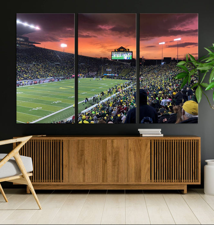 Eugene Autzen Stadium Canvas Wall Art Print – Sunset Over Iconic Football Field Wall Decor for Home or Office – Ready to Hang Stadium Print