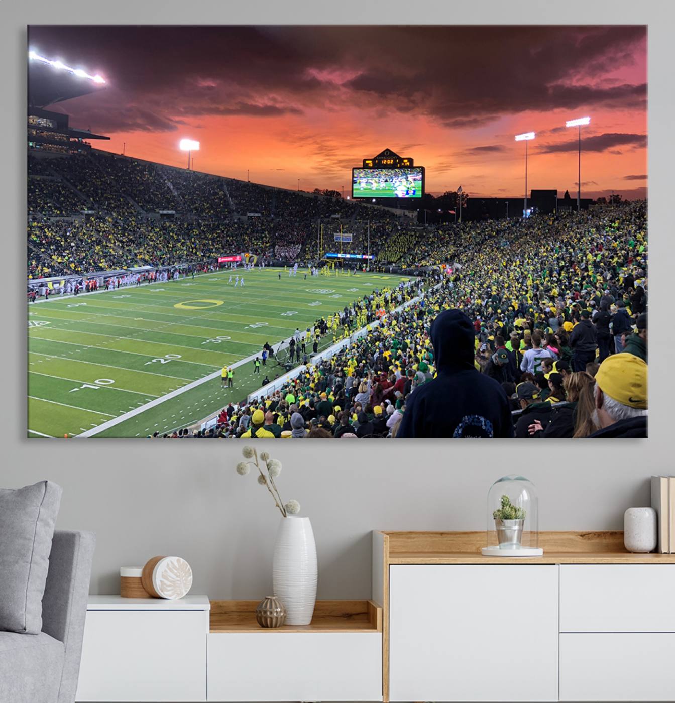 75065-MGV-CV-36X24-Eugene Autzen Stadium Canvas Wall Art Print – Sunset Over Iconic Football Field Wall Decor for Home or Office – Ready to Hang Stadium Print