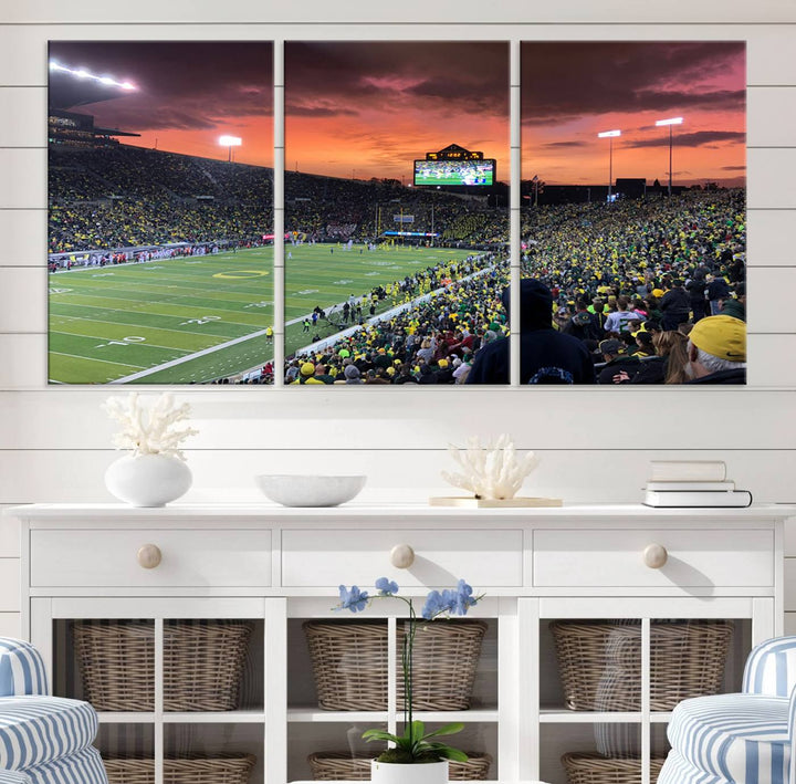Eugene Autzen Stadium Canvas Wall Art Print – Sunset Over Iconic Football Field Wall Decor for Home or Office – Ready to Hang Stadium Print