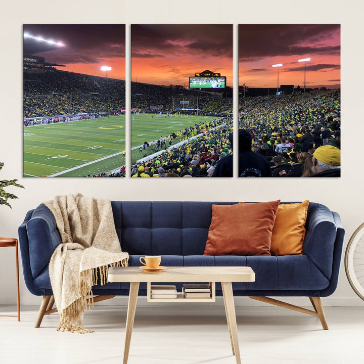 Eugene Autzen Stadium Canvas Wall Art Print – Sunset Over Iconic Football Field Wall Decor for Home or Office – Ready to Hang Stadium Print