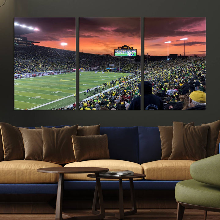 75065-MGV-CV-36X24-Eugene Autzen Stadium Canvas Wall Art Print – Sunset Over Iconic Football Field Wall Decor for Home or Office – Ready to Hang Stadium Print