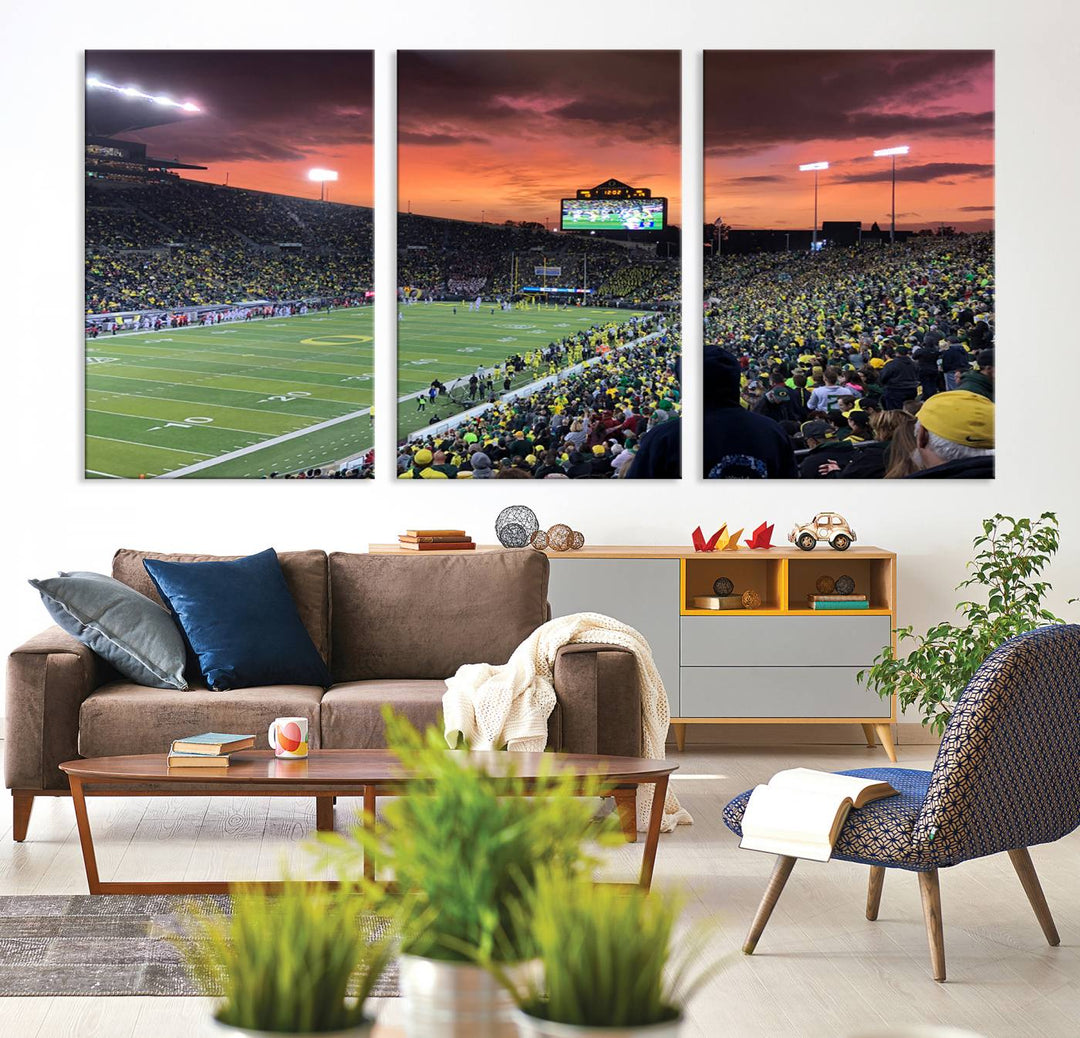 75065-MGV-CV-36X24-Eugene Autzen Stadium Canvas Wall Art Print – Sunset Over Iconic Football Field Wall Decor for Home or Office – Ready to Hang Stadium Print