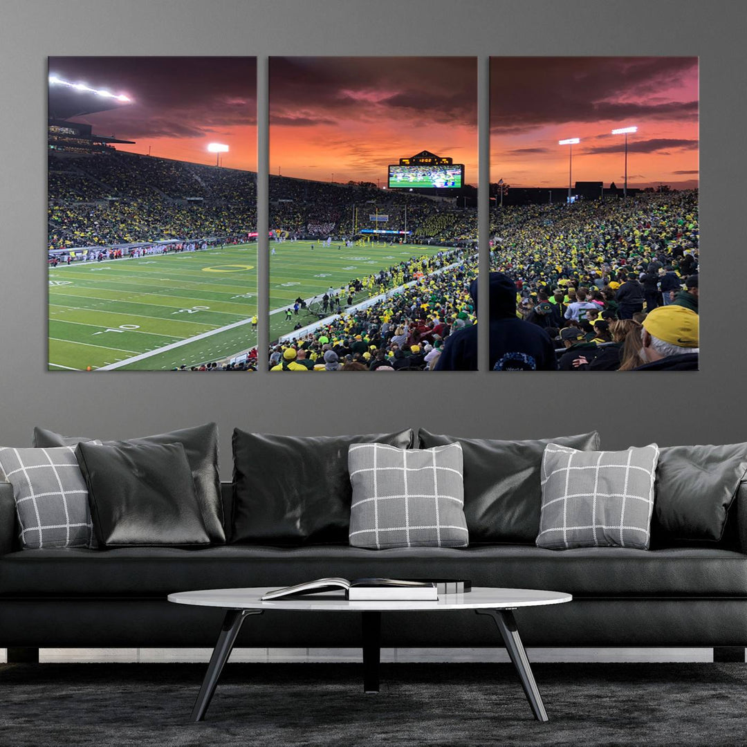75065-MGV-CV-36X24-Eugene Autzen Stadium Canvas Wall Art Print – Sunset Over Iconic Football Field Wall Decor for Home or Office – Ready to Hang Stadium Print