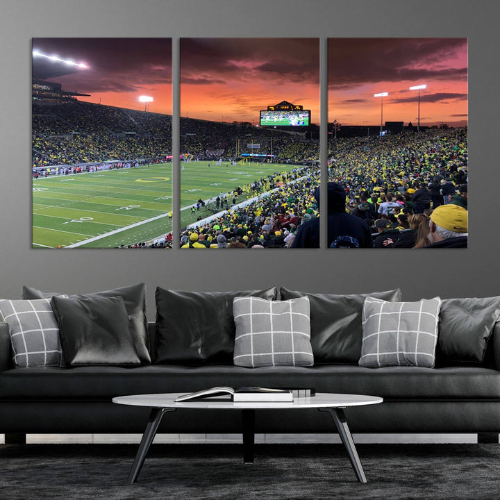 75065-MGV-CV-36X24-Eugene Autzen Stadium Canvas Wall Art Print – Sunset Over Iconic Football Field Wall Decor for Home or Office – Ready to Hang Stadium Print