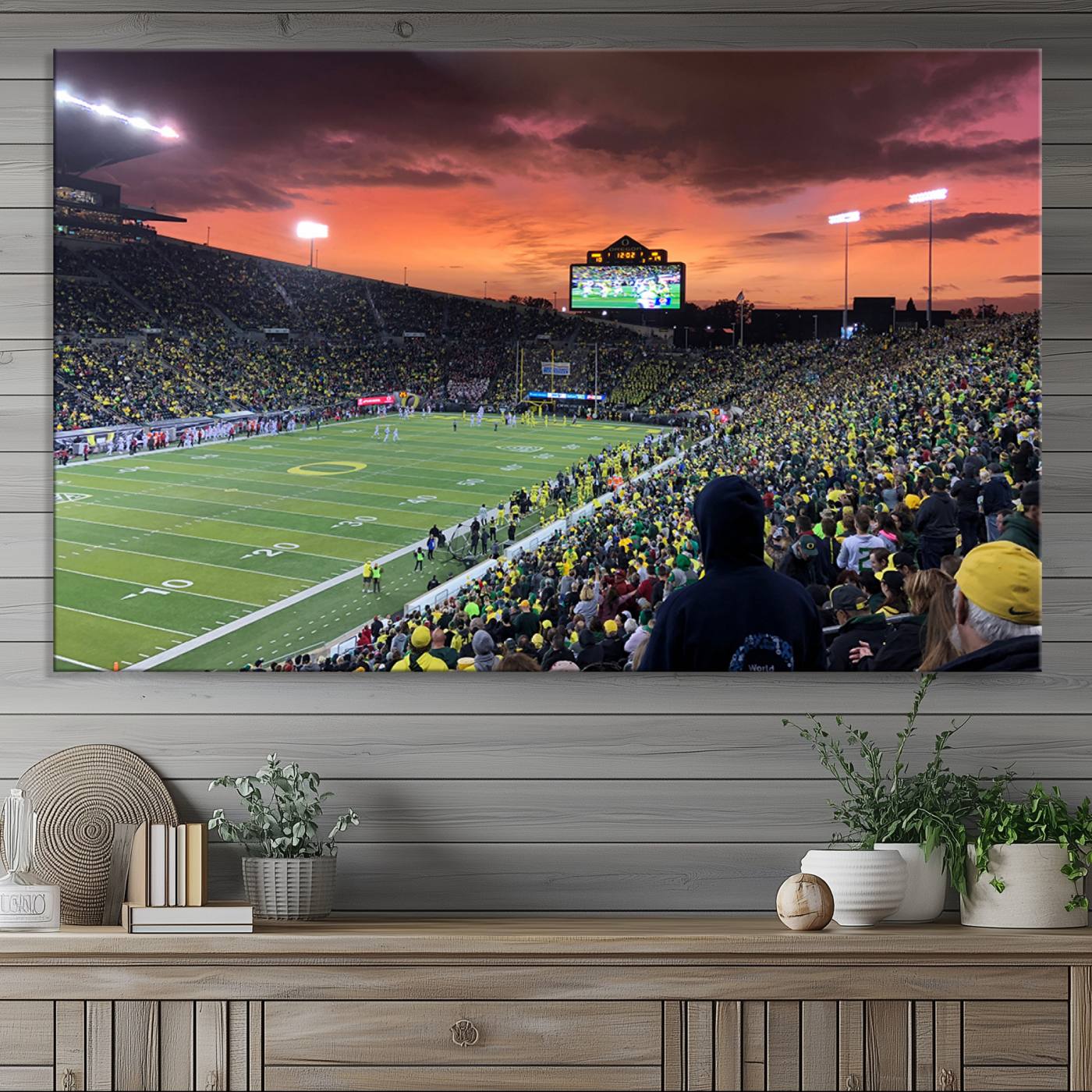 75065-MGV-CV-36X24-Eugene Autzen Stadium Canvas Wall Art Print – Sunset Over Iconic Football Field Wall Decor for Home or Office – Ready to Hang Stadium Print