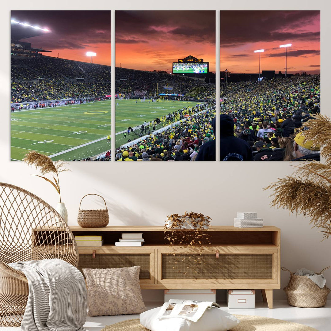 75065-MGV-CV-36X24-Eugene Autzen Stadium Canvas Wall Art Print – Sunset Over Iconic Football Field Wall Decor for Home or Office – Ready to Hang Stadium Print