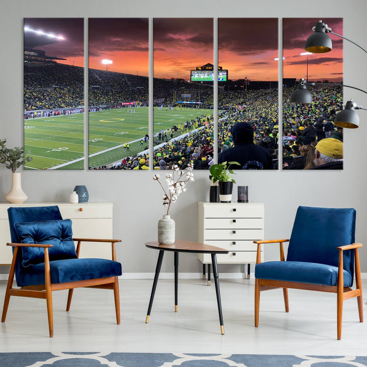 75065-MGV-CV-36X24-Eugene Autzen Stadium Canvas Wall Art Print – Sunset Over Iconic Football Field Wall Decor for Home or Office – Ready to Hang Stadium Print