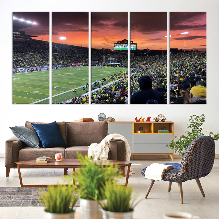 75065-MGV-CV-36X24-Eugene Autzen Stadium Canvas Wall Art Print – Sunset Over Iconic Football Field Wall Decor for Home or Office – Ready to Hang Stadium Print