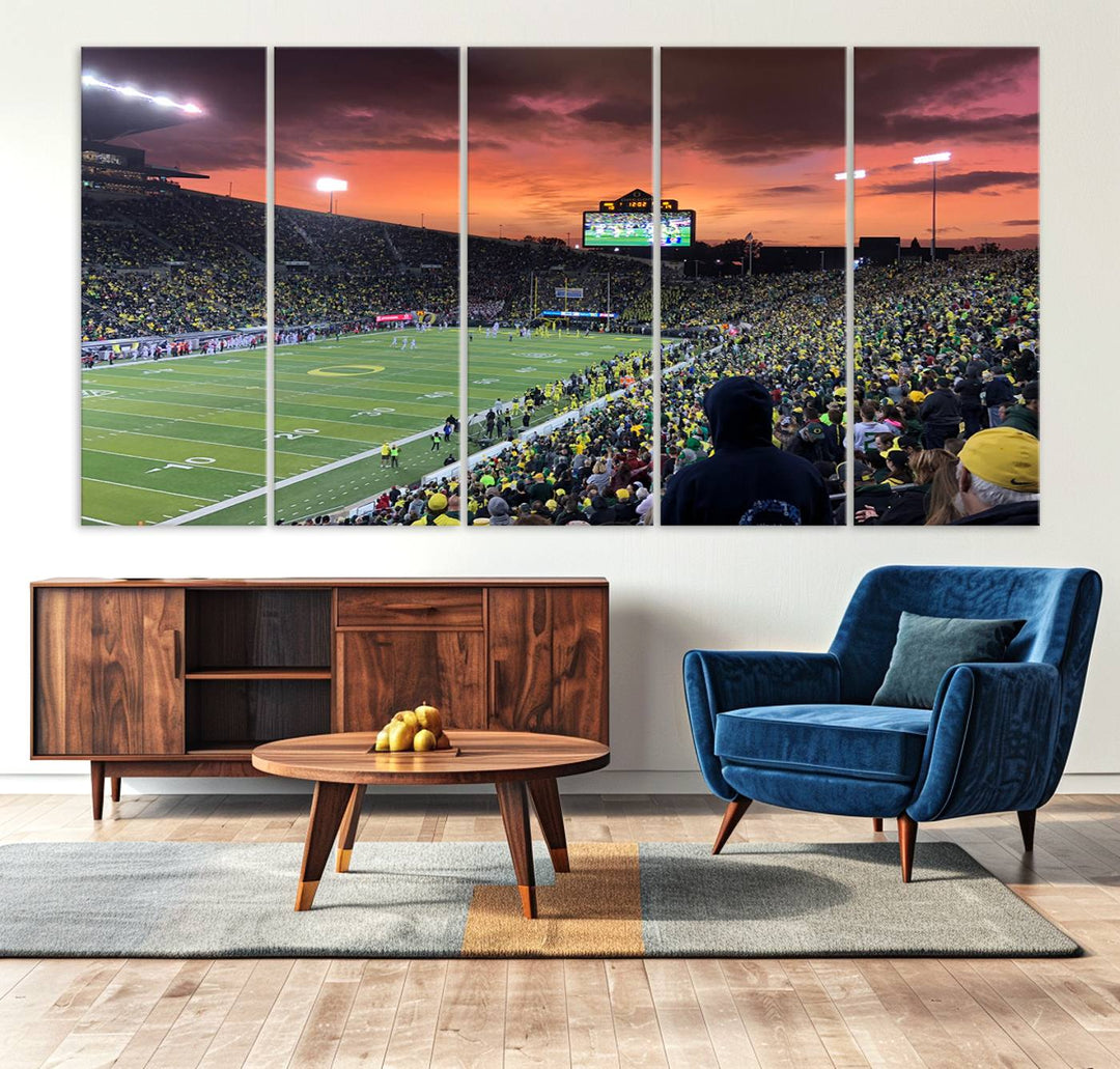 75065-MGV-CV-36X24-Eugene Autzen Stadium Canvas Wall Art Print – Sunset Over Iconic Football Field Wall Decor for Home or Office – Ready to Hang Stadium Print