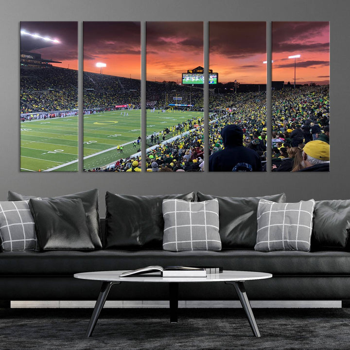 75065-MGV-CV-36X24-Eugene Autzen Stadium Canvas Wall Art Print – Sunset Over Iconic Football Field Wall Decor for Home or Office – Ready to Hang Stadium Print