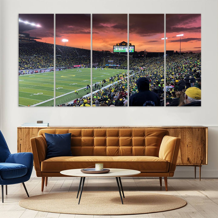 75065-MGV-CV-36X24-Eugene Autzen Stadium Canvas Wall Art Print – Sunset Over Iconic Football Field Wall Decor for Home or Office – Ready to Hang Stadium Print