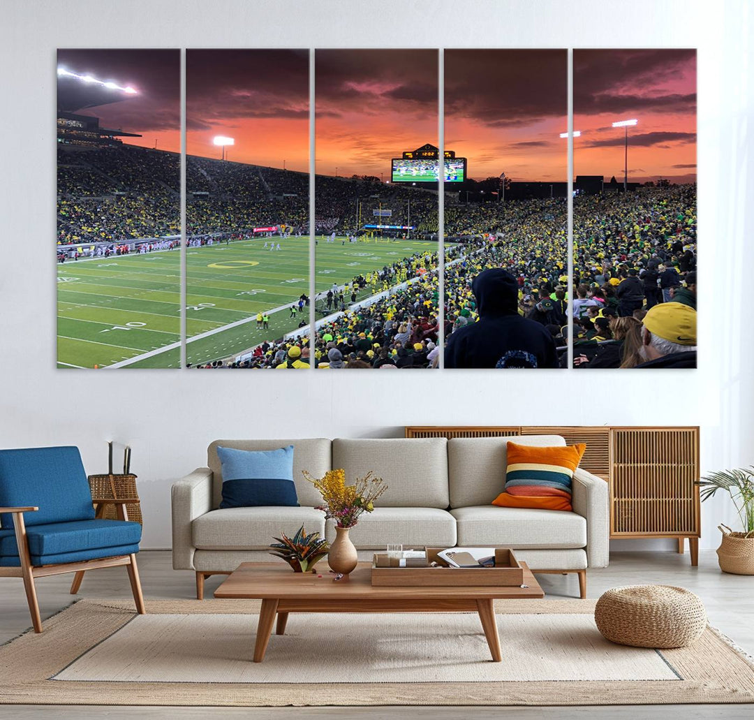 75065-MGV-CV-36X24-Eugene Autzen Stadium Canvas Wall Art Print – Sunset Over Iconic Football Field Wall Decor for Home or Office – Ready to Hang Stadium Print