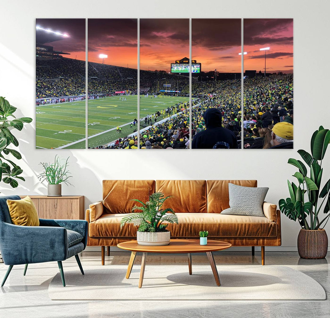 75065-MGV-CV-36X24-Eugene Autzen Stadium Canvas Wall Art Print – Sunset Over Iconic Football Field Wall Decor for Home or Office – Ready to Hang Stadium Print