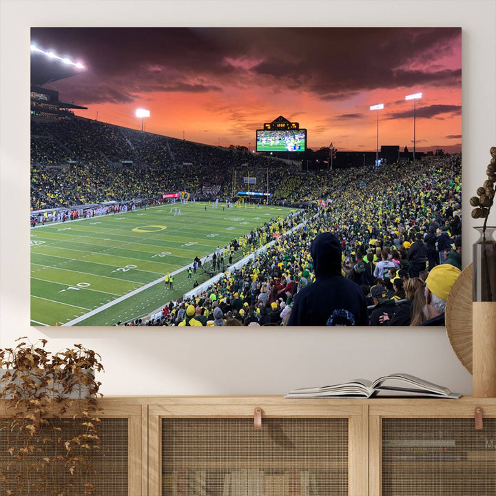 Eugene Autzen Stadium Canvas Wall Art Print – Sunset Over Iconic Football Field Wall Decor for Home or Office – Ready to Hang Stadium Print