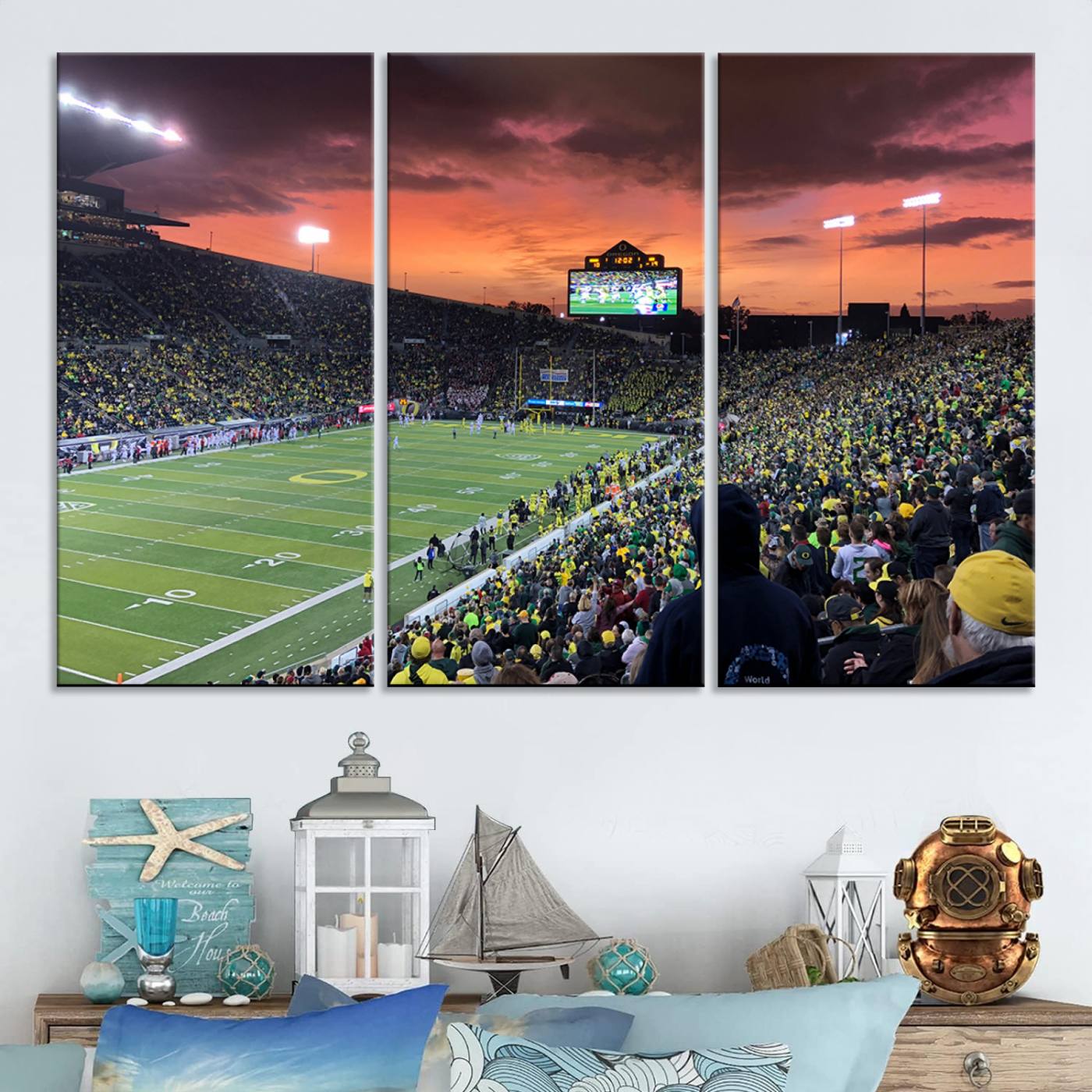 75065-MGV-CV-48X32-3P-Eugene Autzen Stadium Canvas Wall Art Print – Sunset Over Iconic Football Field Wall Decor for Home or Office – Ready to Hang Stadium Print