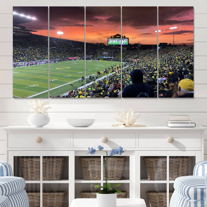 75065-MGV-CV-60X31-5P-Eugene Autzen Stadium Canvas Wall Art Print – Sunset Over Iconic Football Field Wall Decor for Home or Office – Ready to Hang Stadium Print