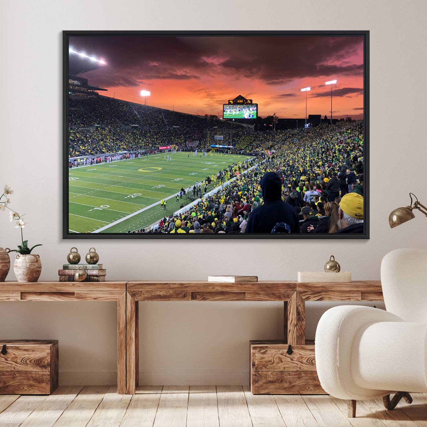 75065-MGV-FC-36X24_Black-Eugene Autzen Stadium Canvas Wall Art Print – Sunset Over Iconic Football Field Wall Decor for Home or Office – Ready to Hang Stadium Print