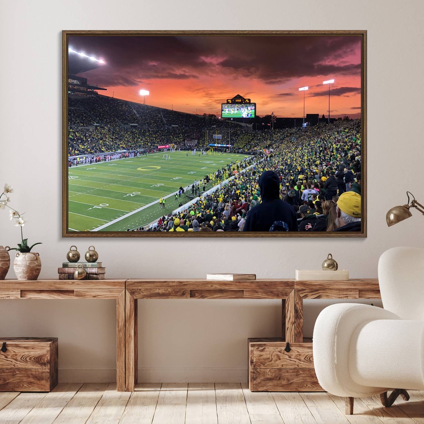 75065-MGV-FC-36X24_Walnut-Eugene Autzen Stadium Canvas Wall Art Print – Sunset Over Iconic Football Field Wall Decor for Home or Office – Ready to Hang Stadium Print