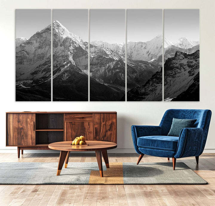 Everest Himalaya Mountain Peaks Black & White Triptych Canvas Art – Mountain Wall Decor, Everest Himalaya Mountain Canvas Print